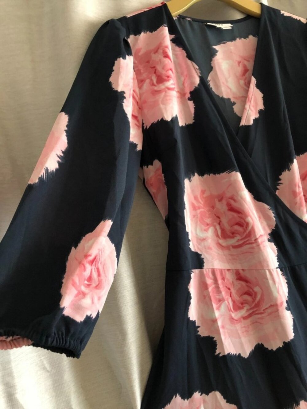 Floral Print Wrap Women's Dress-Bar III-Small Black Pink 3/4 Sleeve Beach Boho - Picture 13 of 16
